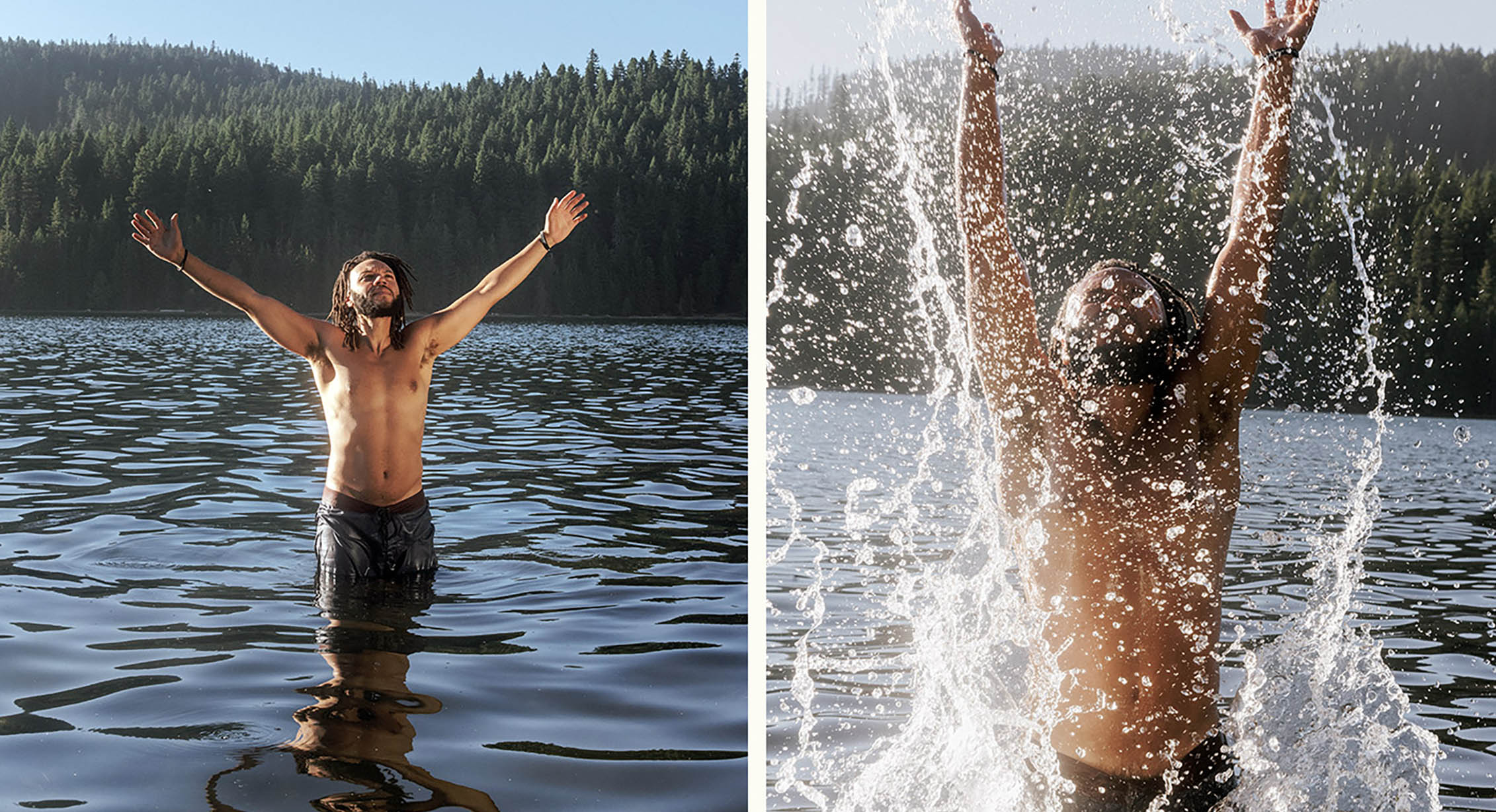 Cold water plunge in Timothy Lake, Oregon