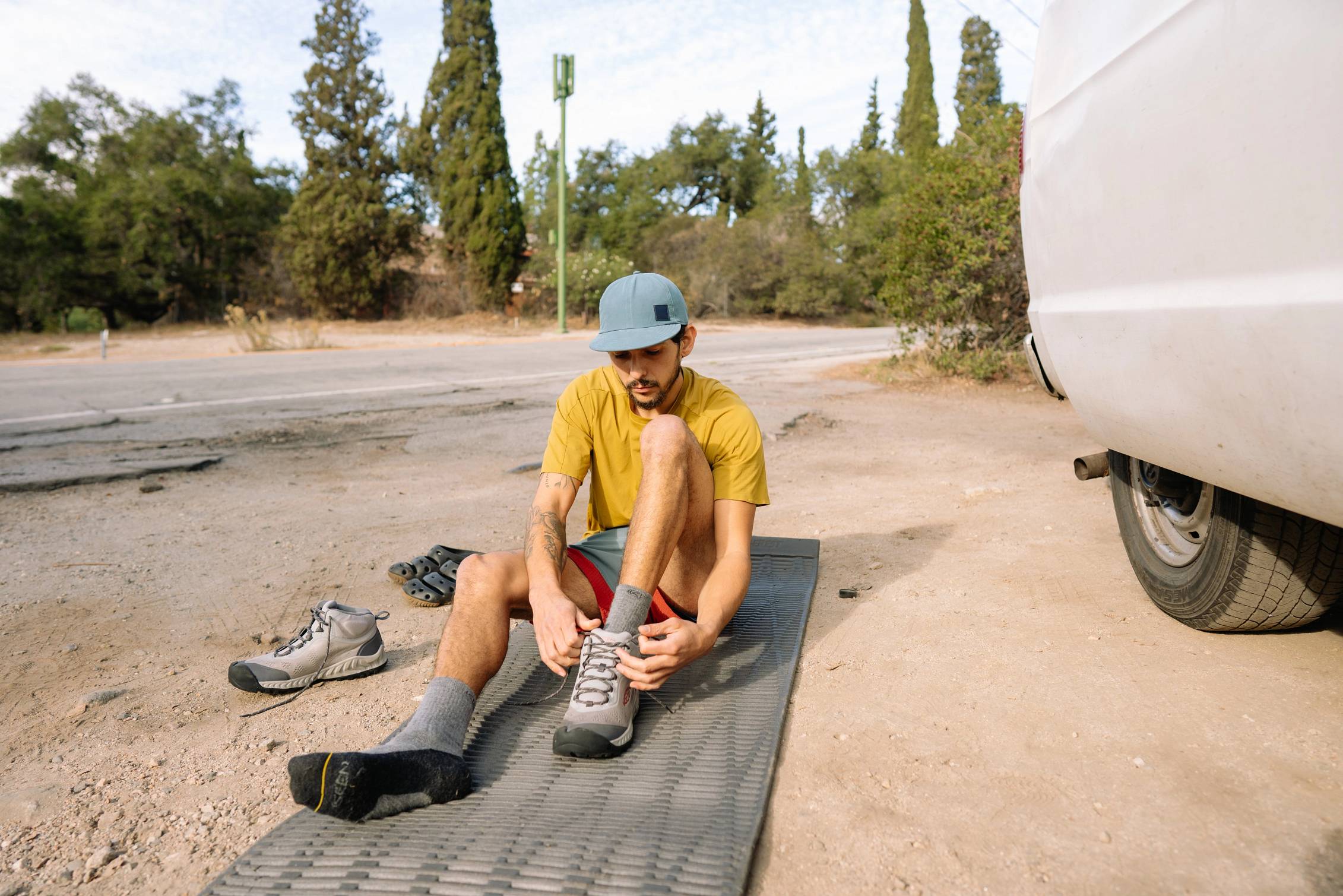 Getting hiking shoes on