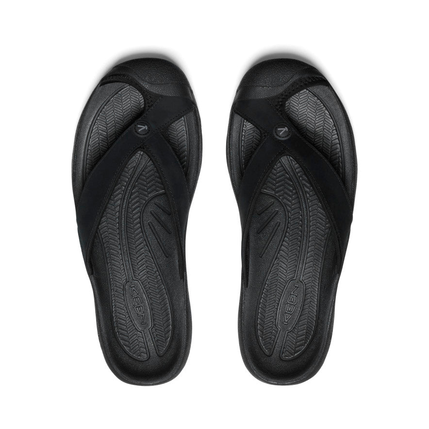 Men's Waimea Black/Black Leather Flip-Flop, KEEN