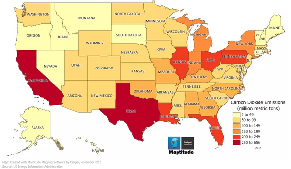 Map of CO2 emissions by state