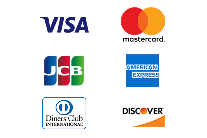 Visa Mastercard American Express JCB Diners Club Discover