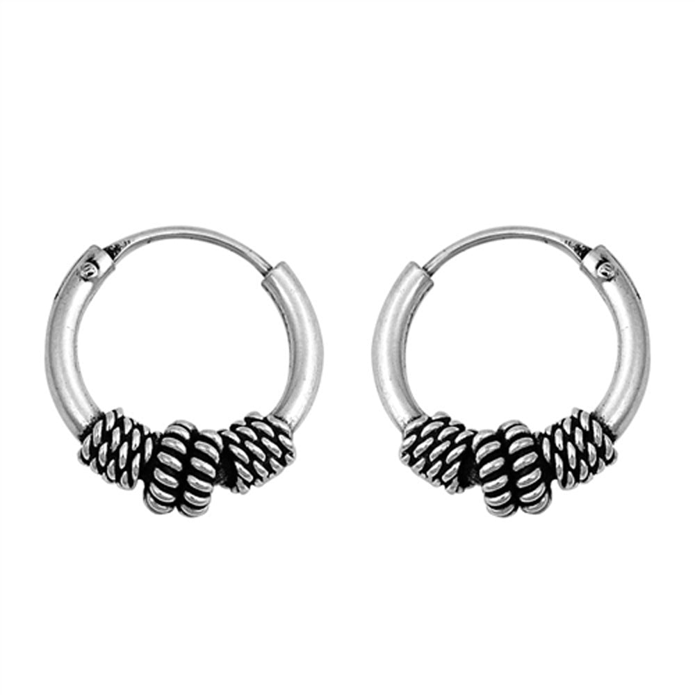 Sterling Silver Hoop Statement Rope Wrap Knot Boho Bali Style Earrings 925 New