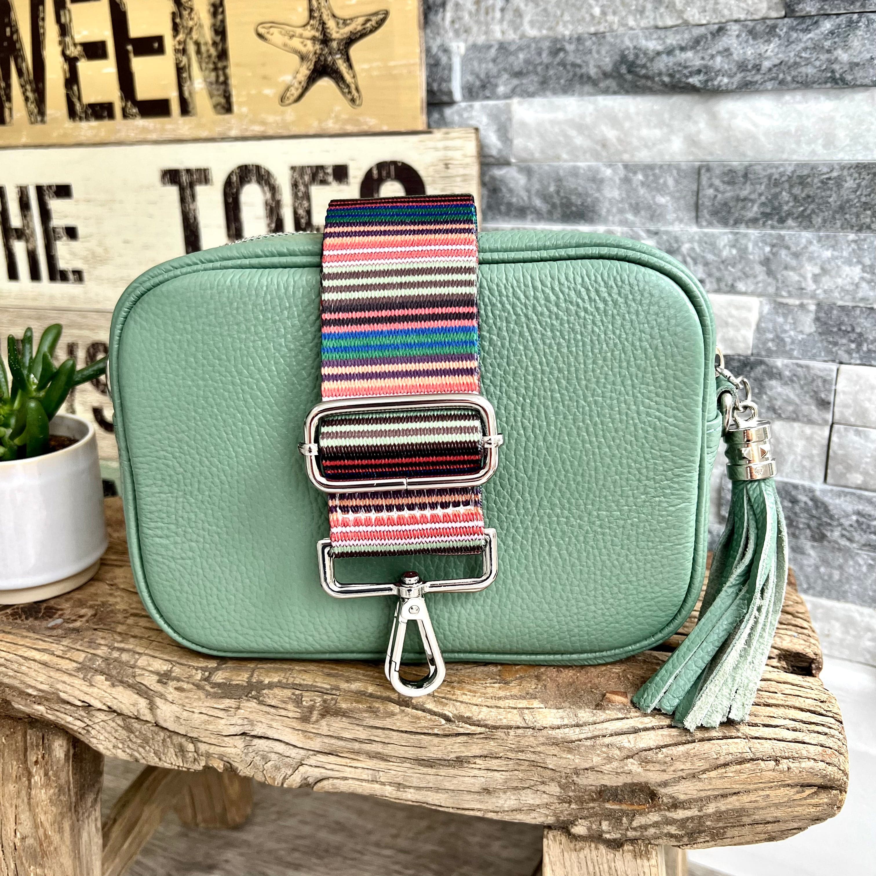 Mint Green Italian leather style crossbody bag with wide strap –