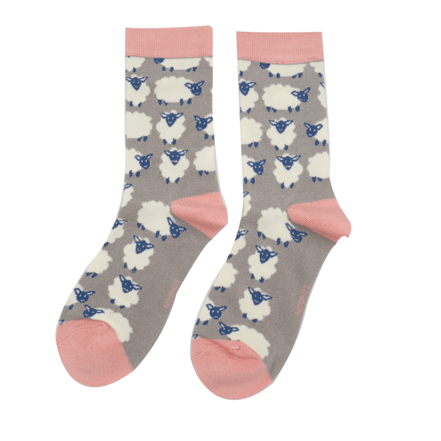 Miss Sparrow Bamboo Socks- Sheep Design- Grey – lusciousscarves