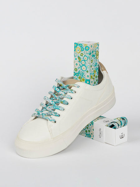 Blue floral print lace-up sneakers