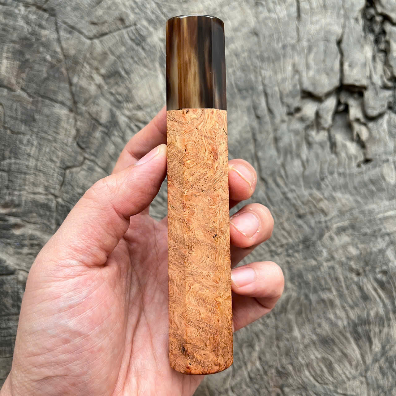 I- Burl Afzelia Wa handle, marble horn ferrule - 135mm