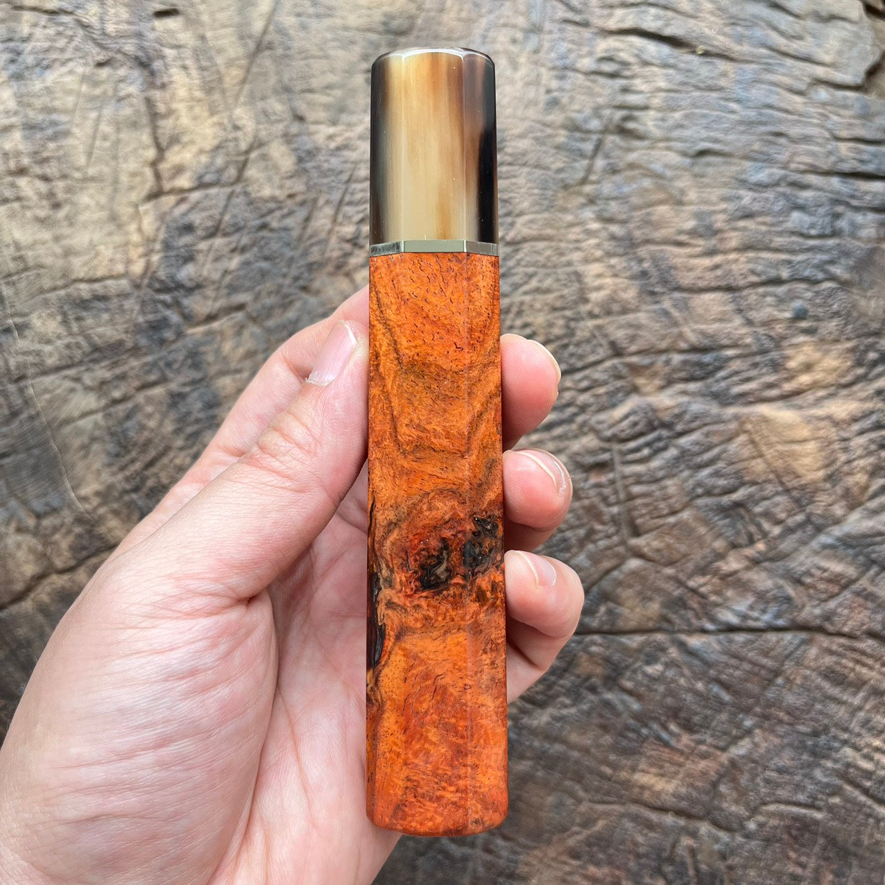 I-  Burl Orange Rosewood  with marble horn ferrule and nickel ring  - 140mm