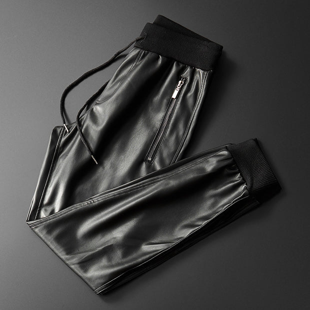 Thoshine Brand Men Leather Pants Superior Quality Elastic Waist Jogger Men's leather pants kellju   