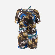 Full Size Tie-Dye Round Neck Romper with Pockets Jumpsuits & Rompers Trendsi Coffee S 