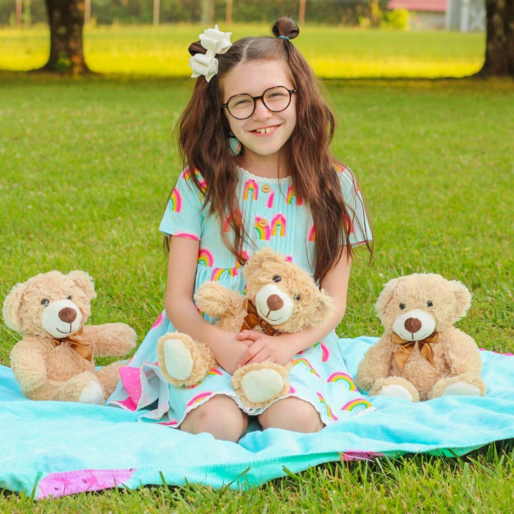 Spruce up your Home with this Adorable 3-Piece Teddy Bear Set! Guarded in a plush cover that is not only vintage light brown but also completely skin-friendly, each dainty teddy measures 13.8 inches. Not to worry, our teddy bears are filled with 100% PP cotton filling, ensuring a product that's eco-friendly and safe.  Our set makes an excellent for all the teddy bear enthusiasts out there! But why stop there? Feel free to use them as adorable ornaments to spruce up your home or to add a touch of cuteness to your baby showers and parties.