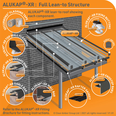 Lean To Roof Glazing Bars - Exploded Diagram - Alukap-XR