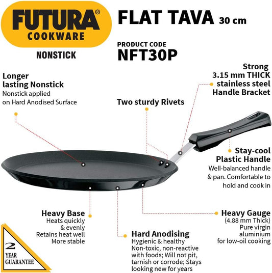 Hawkins Futura Non-stick Flat Dosa Tava Griddle, 11-inch,Black