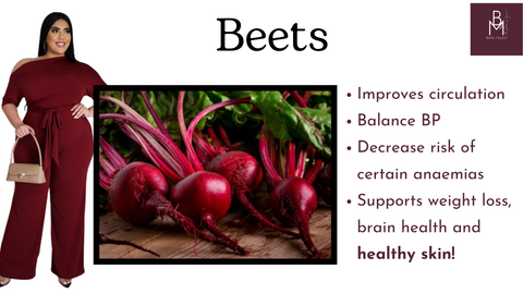 How to Refresh with  food not just fashion with bella modal online store for plus women. Picture showing the benefits of beets also a beet coloured jumper
