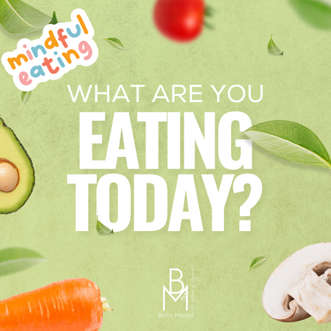 what are you eating today? Mindful eating poster from Bella Modal online store for plus size women.