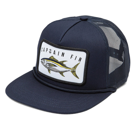 Leather Patch Trucker Style Hat - Fish Stamp Navy/White / Natural / Fish