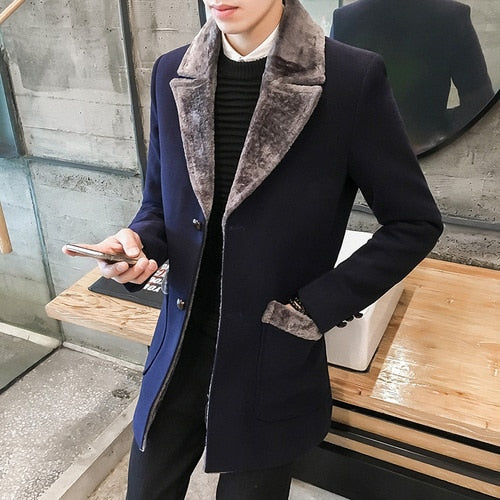 Fur Collar Wool Coat – Menfromfashion