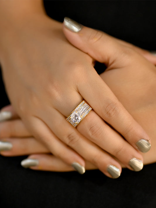 White color american diamond finger ring - Jaipur Mart - 4155925