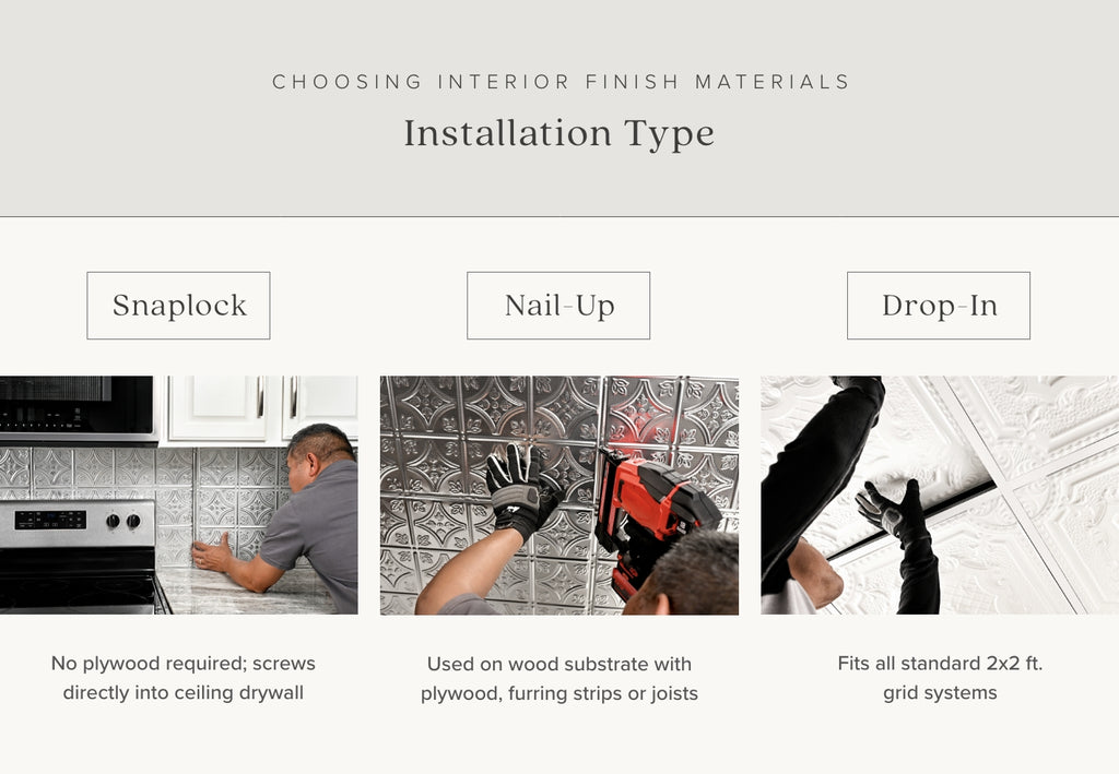 Illustration of how to install in tile in three steps.
