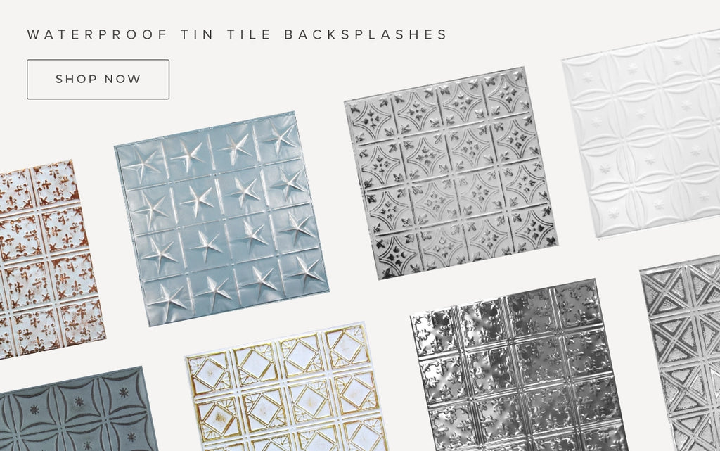 An assortment of waterproof tin tiles for the backsplash.