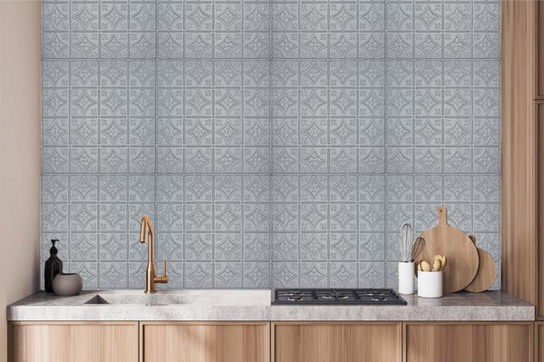 Smokey Gray Satin on the kitchen backsplash.