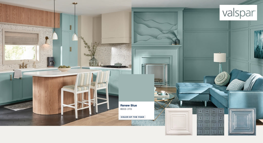 Renew Blue color of the year with tin tile recommendations.