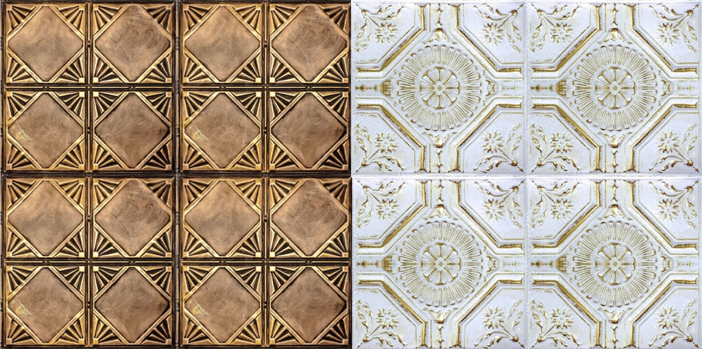 Tessellating tin tile patterns up close.