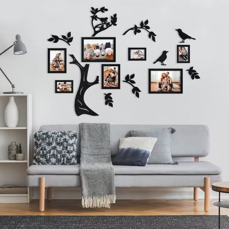 Wooden Family Tree with Frames / Family Tree Wall Art for Living