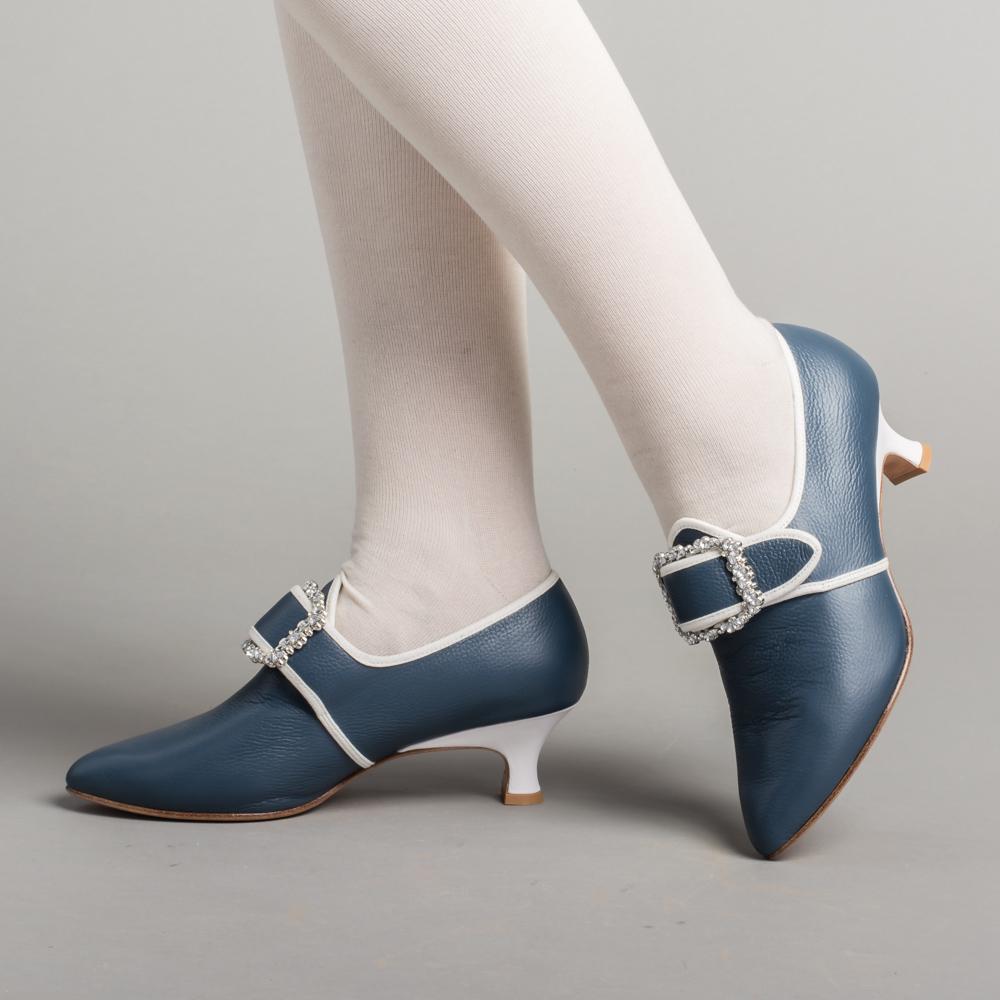 American Duchess Europe: Dunmore Women's 18th Century Shoes (Blue/White)