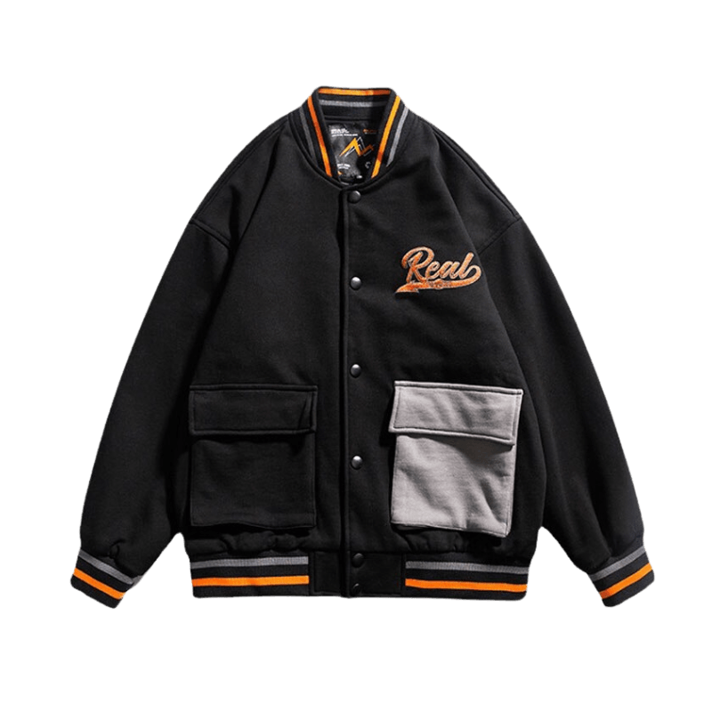 Buy AlfaQ On fire varsity jacket for Men and Women (M, Black) at