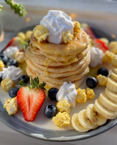 vegan butterscotch popcorn pancakes