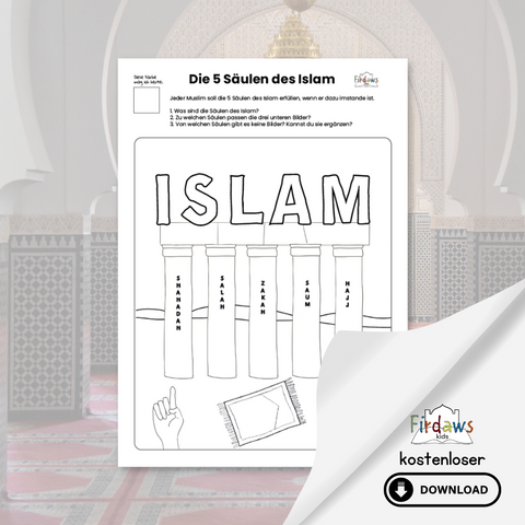 Die Säulen des Islam islamisches Ausmalbild für muslimische Kinder und den Islamunterricht