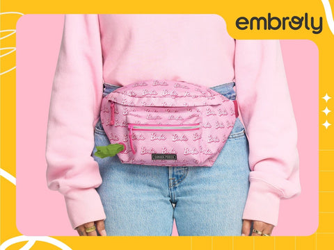 A Barbie fanny pack for waking dogs