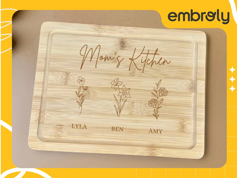 A floral family cutting board for Mother’s Day, a personalized touch