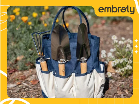 A garden tote with tools - a great Mother’s Day gift idea for hard to buy Moms
