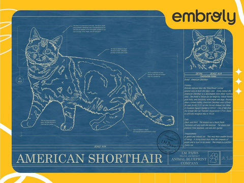 American shorthair cat art blueprint