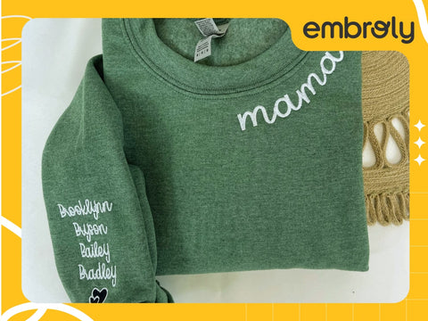 An embroidered Mama sweatshirt, a stylish and affordable gift choice
