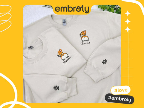 Embroidered Cartoon Corgi Sweatshirt For Wife gifts for wife on mother's day