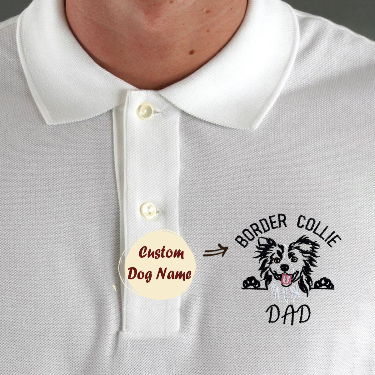 Custom Border Collie Shirt Embroidered Collar with Dog Name, Border Collie  Gift Ideas, Border Collie Dog Dad Tee - Embroly