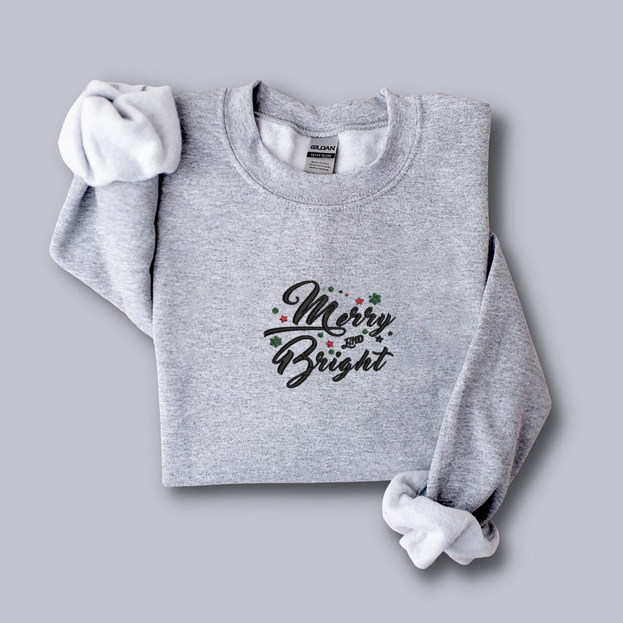 Merry & Bright Christmas Sweatshirt, Embroidered Hoodie Embroly 