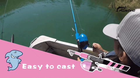 Kids Push Button Spincast Fishing Pole Starter Kit Pink Rod and