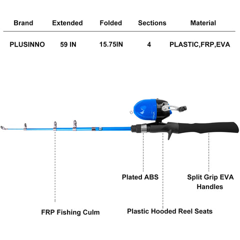 PLUSINNO Kids Fishing Pole with Spincast Reel Telescopic Fishing