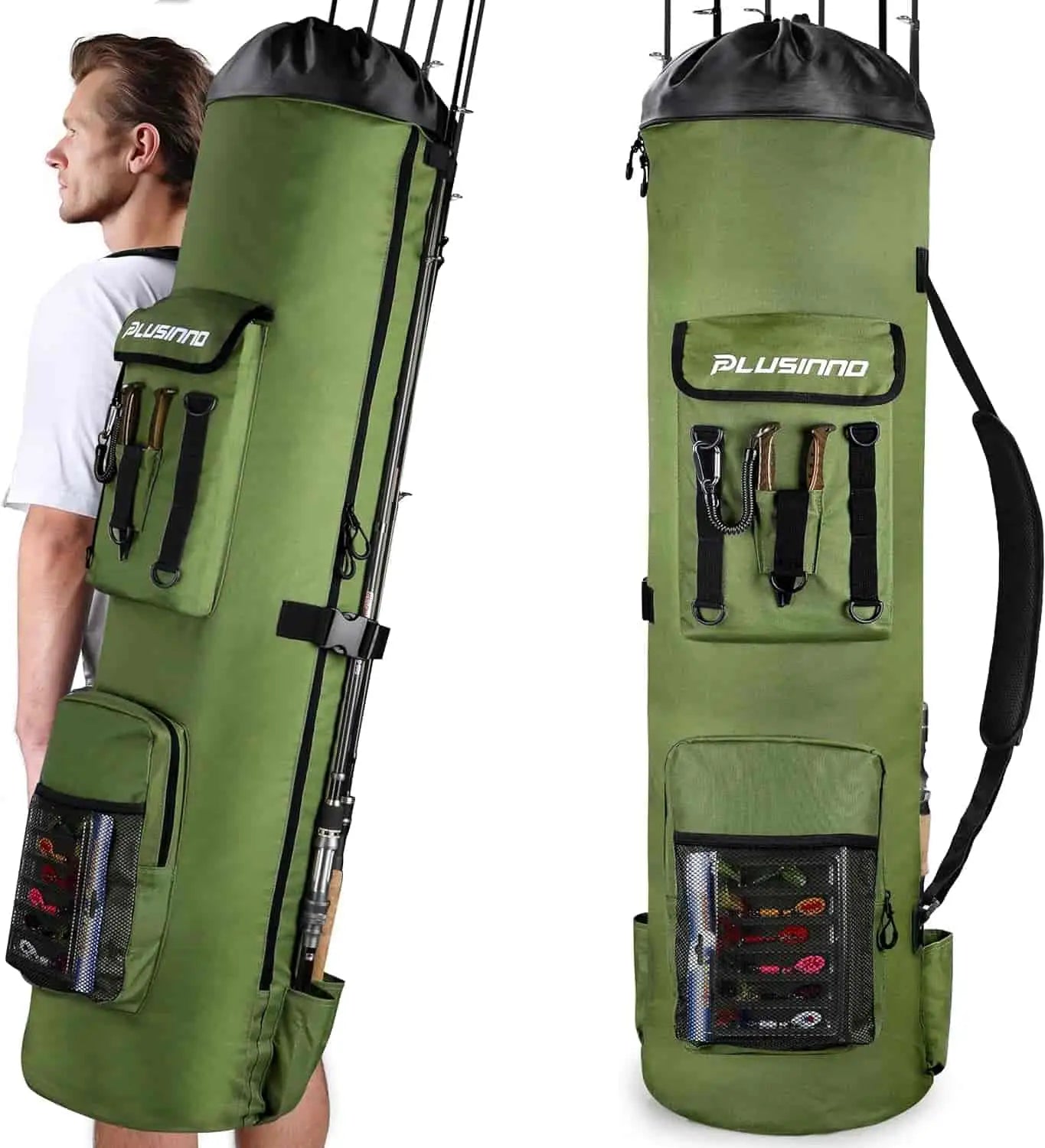  PLUSINNO Fishing Backpack with Rod Holders, 42L Large  Water-resistant Fishing Tackle Bag Store Fishing Gear for Fishing, Camping,  Hiking, Fishing Gifts for Men Father, Green : Sports & Outdoors