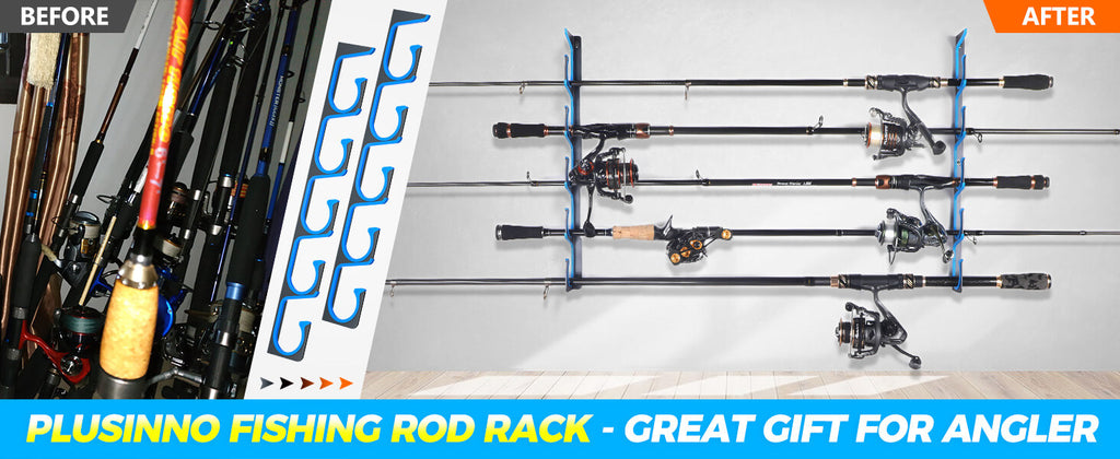 PLUSINNO Vertical Fishing Rod Holder, Wall Mounted Fishing Rod Rac