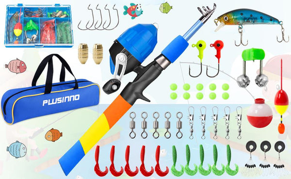 PLUSINNO Rainbow Kids Fishing and Reel Combos Full Kit without Net –  Plusinno