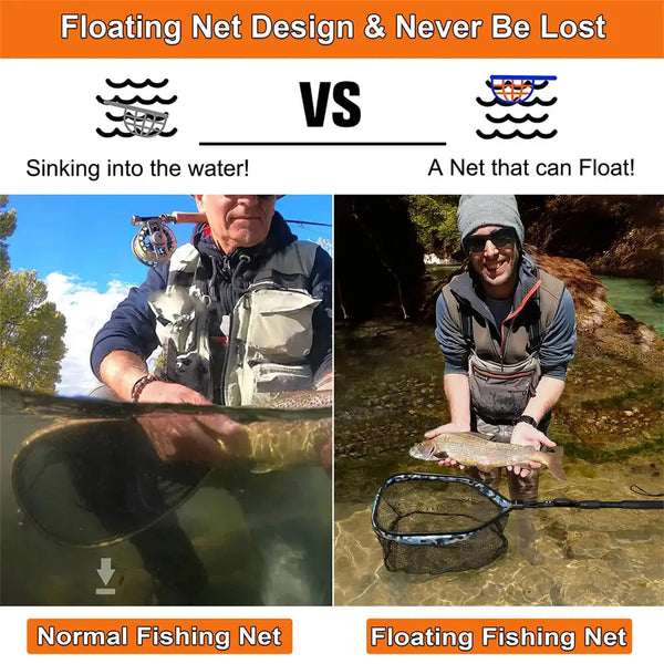 Floating Fishing Net for 11.8/30cm Hoop Size 0.8M Orange (Fixed Pole)