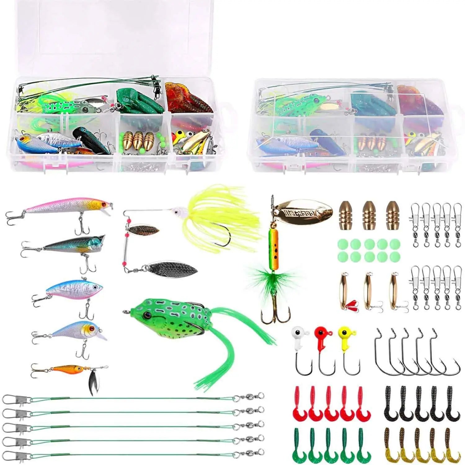 PLUSINNO Fishing Lures Baits Tackle Including Crankbaits, Spinnerbaits,  Plastic Worms, Jigs, Topwater Lures, Tackle Box and More Fishing Gear Lures  Kit Set, 210/189Pcs Fishing Lure Tackle 210PCS Fishing Lure