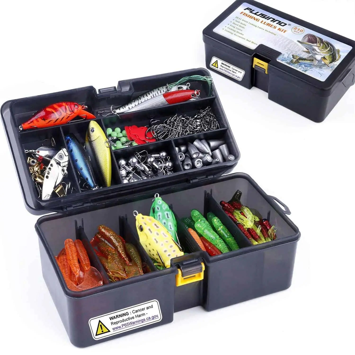 PLUSINNO Fishing Lures for 12 Rigs, Fishing Tackle Box with Tackle Included  Crankbaits, Spoon, Hooks, Weights and More Fishing Accessories, 353 Pcs
