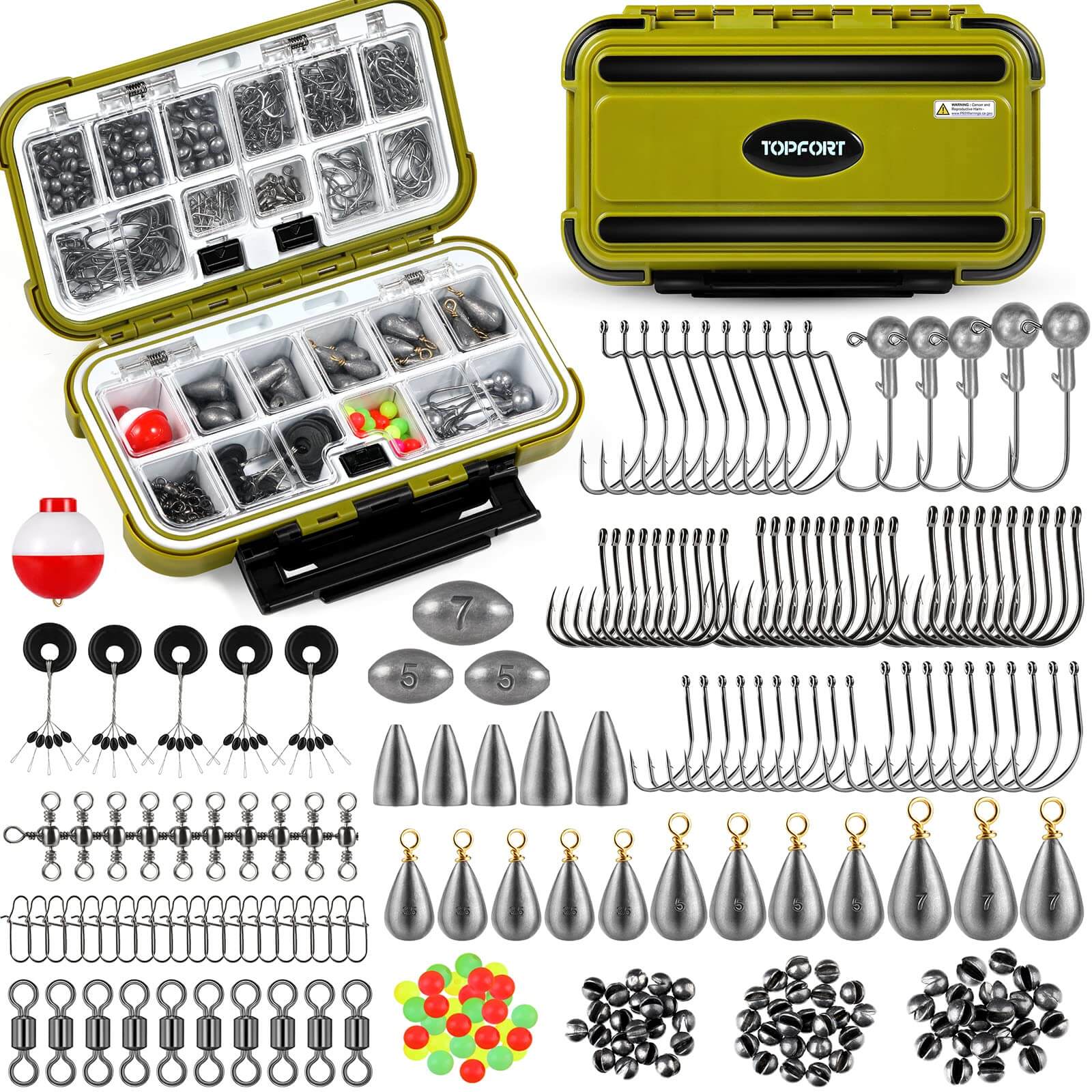 Wisfunlly 257pcs Fishing Accessories Kit, Fishing Tackle Box with Tackle  Including Fishing Hooks, Fishing Weights, Round Split Shot, Fishing Gear  for Bass, Trout, Catfish, Fishing Gift for Men: Buy Online at Best