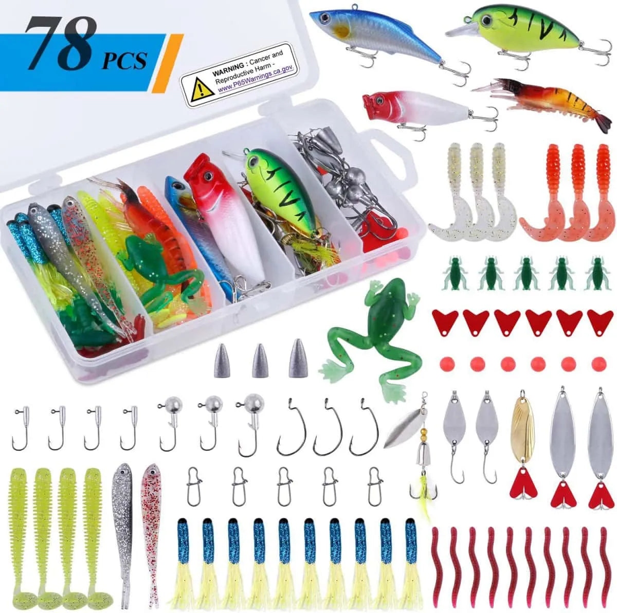 78Pcs Fishing Baits Kit With Portable Tackle Box Minnow VIB