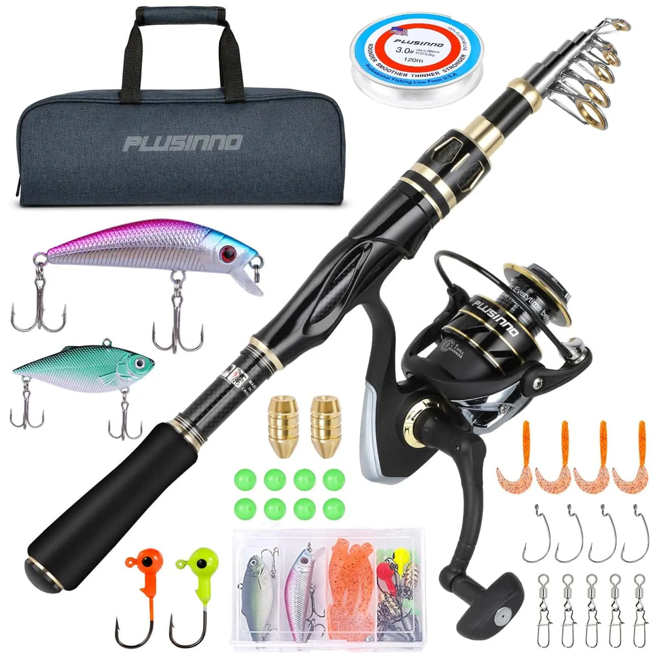 PLUSINNO Eagle Hunting VII Fishing Rod and Reel Combo with Carrier Case –  Plusinno